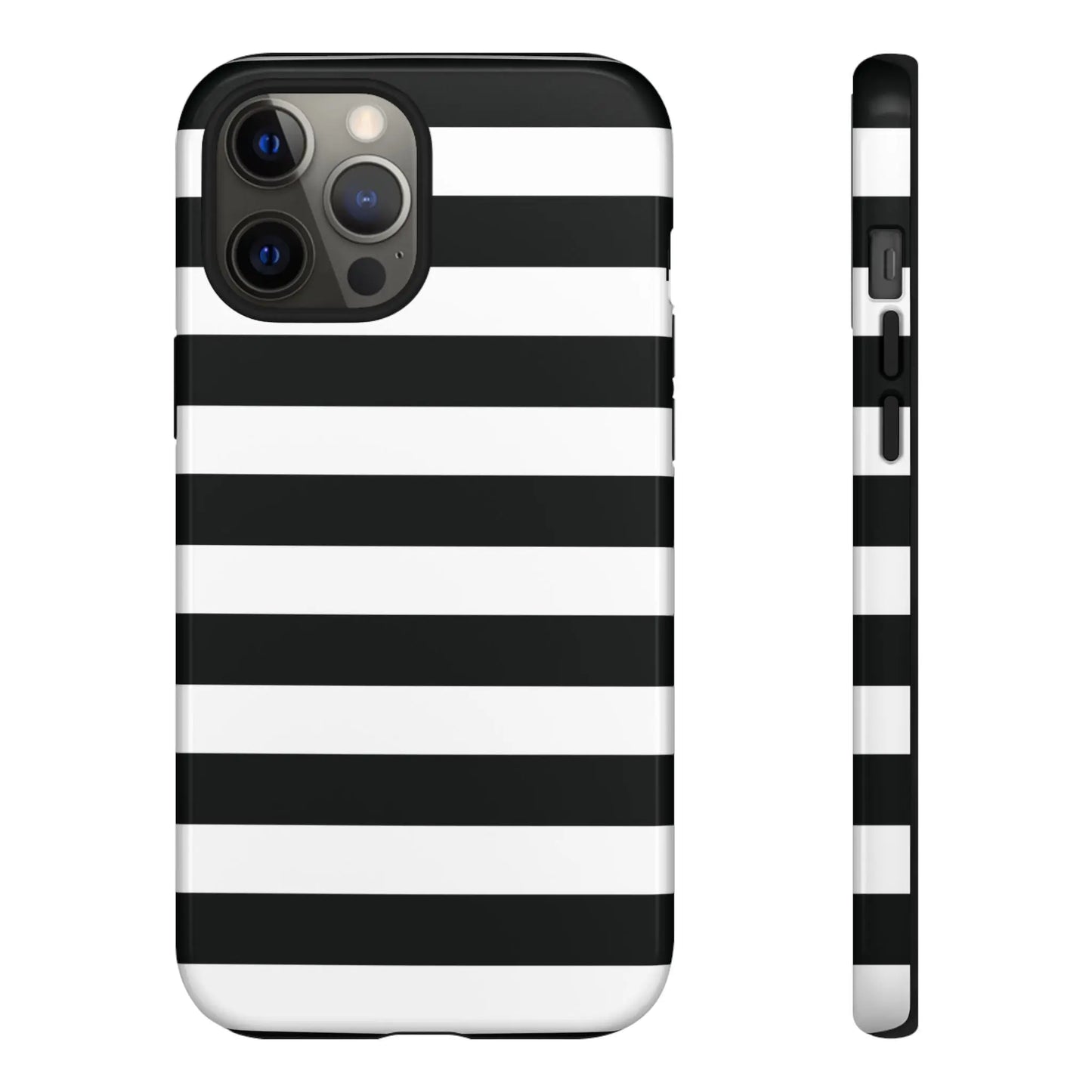 Back side of black white stripe phone case with sleek modern design for iphone samsung s and google pixel phones