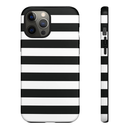 Back side of black white stripe phone case with sleek modern design for iphone samsung s and google pixel phones