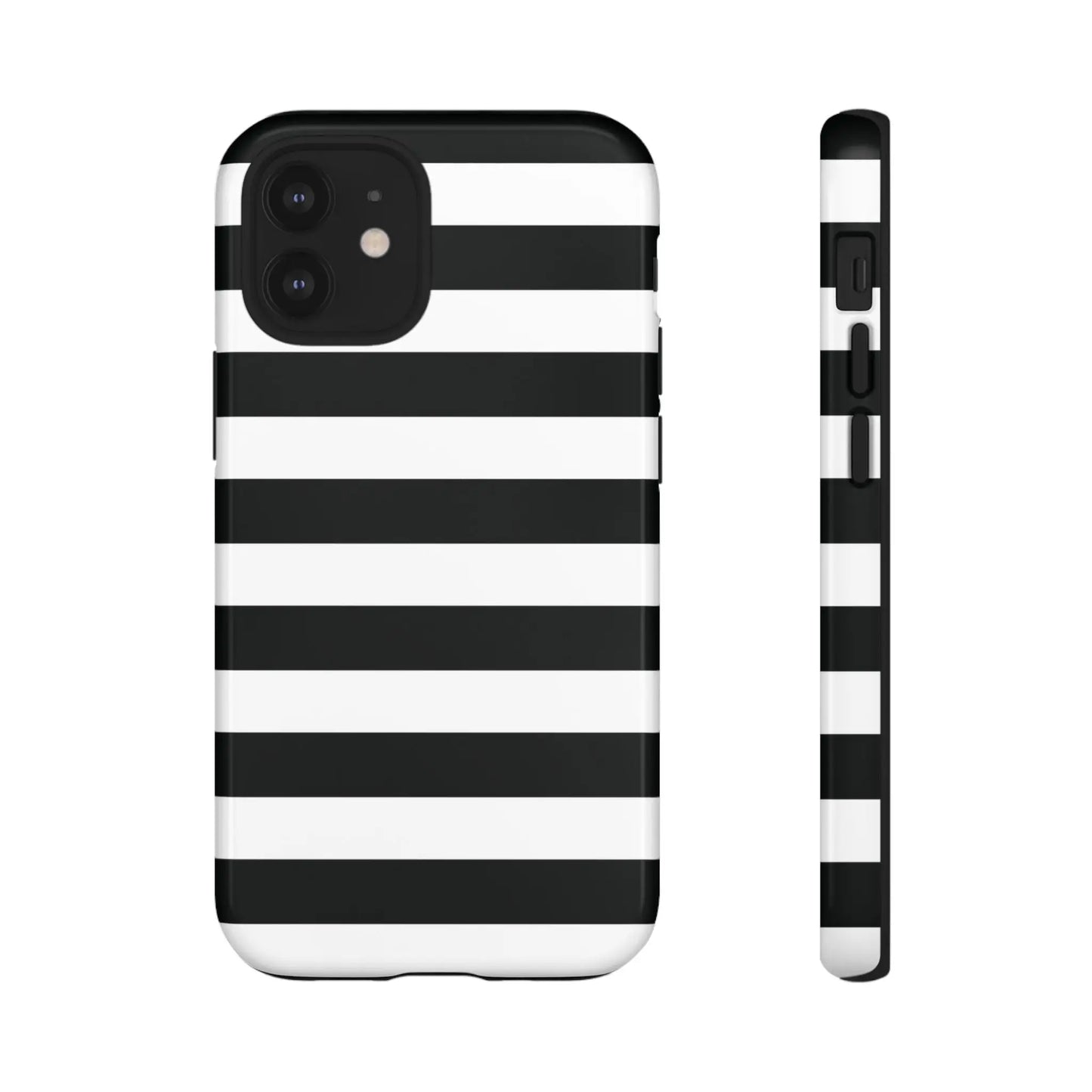Black white stripe phone case with bold horizontal stripes shown from the back for iphone samsung google pixel phones
