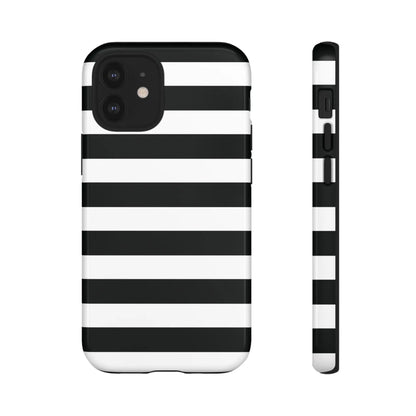 Black white stripe phone case with bold horizontal stripes shown from the back for iphone samsung google pixel phones