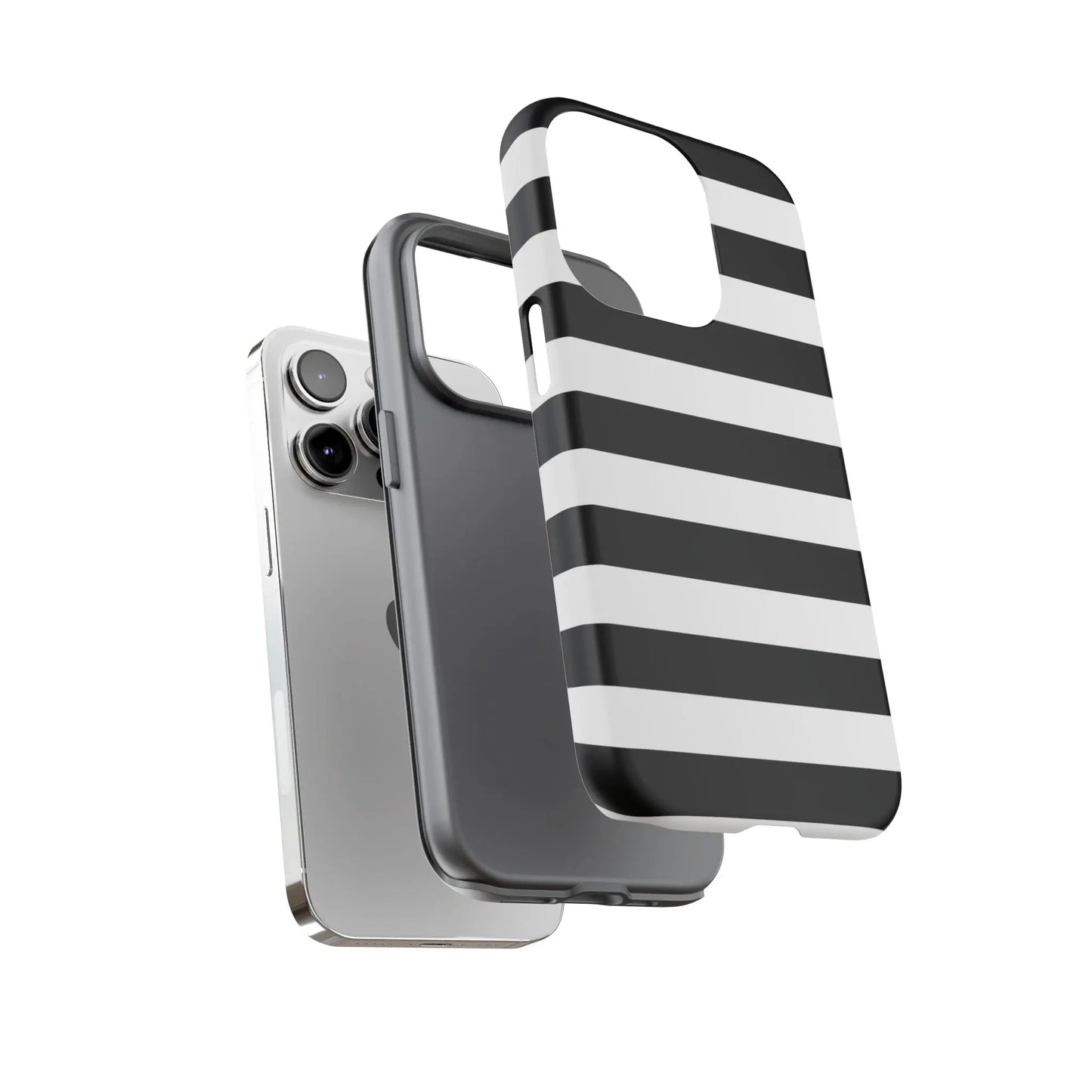 Black white stripe phone case with sleek modern design shown from the back for iphone samsung s and google pixel phones
