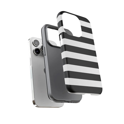 Black white stripe phone case with sleek modern design shown from the back for iphone samsung s and google pixel phones