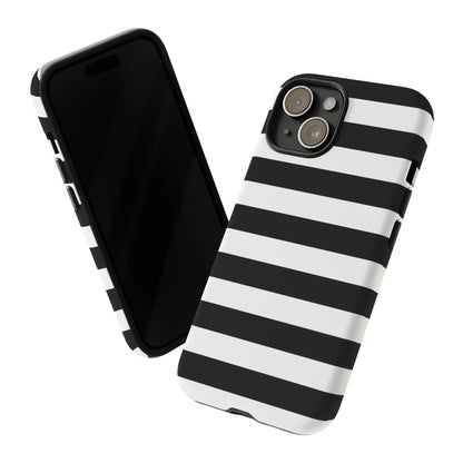 Black white stripe phone case with sleek modern design shown from the back for iphone samsung s google pixel phones