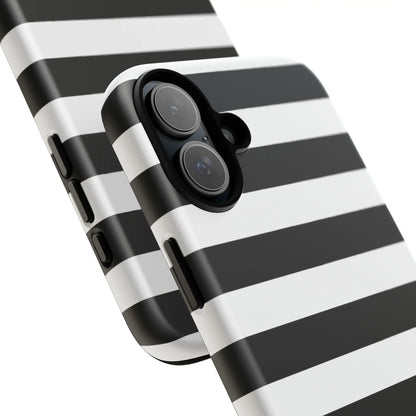 Back view of a black white stripe phone case with a sleek modern design for iphone samsung and google pixel phones