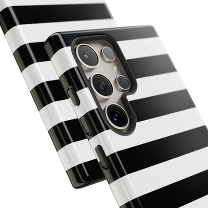 Black white stripe phone case for iphone samsung and google pixel phones with sleek glossy finish on back side