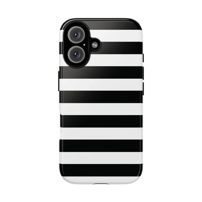 Black white stripe phone case with glossy finish showing back side for iphone samsung s google pixel phones