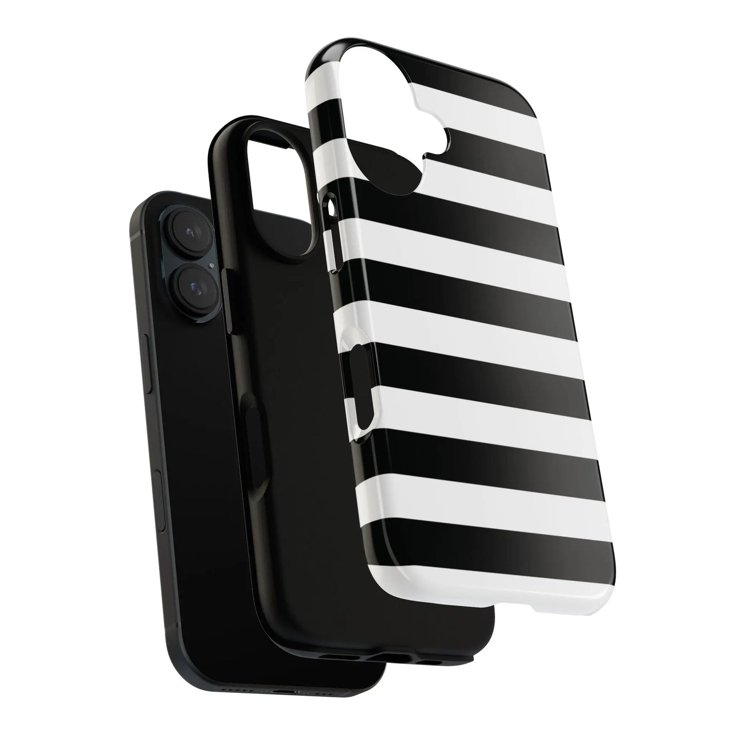 Black white stripe glossy phone case showing back side for iphone samsung s and google pixel phones