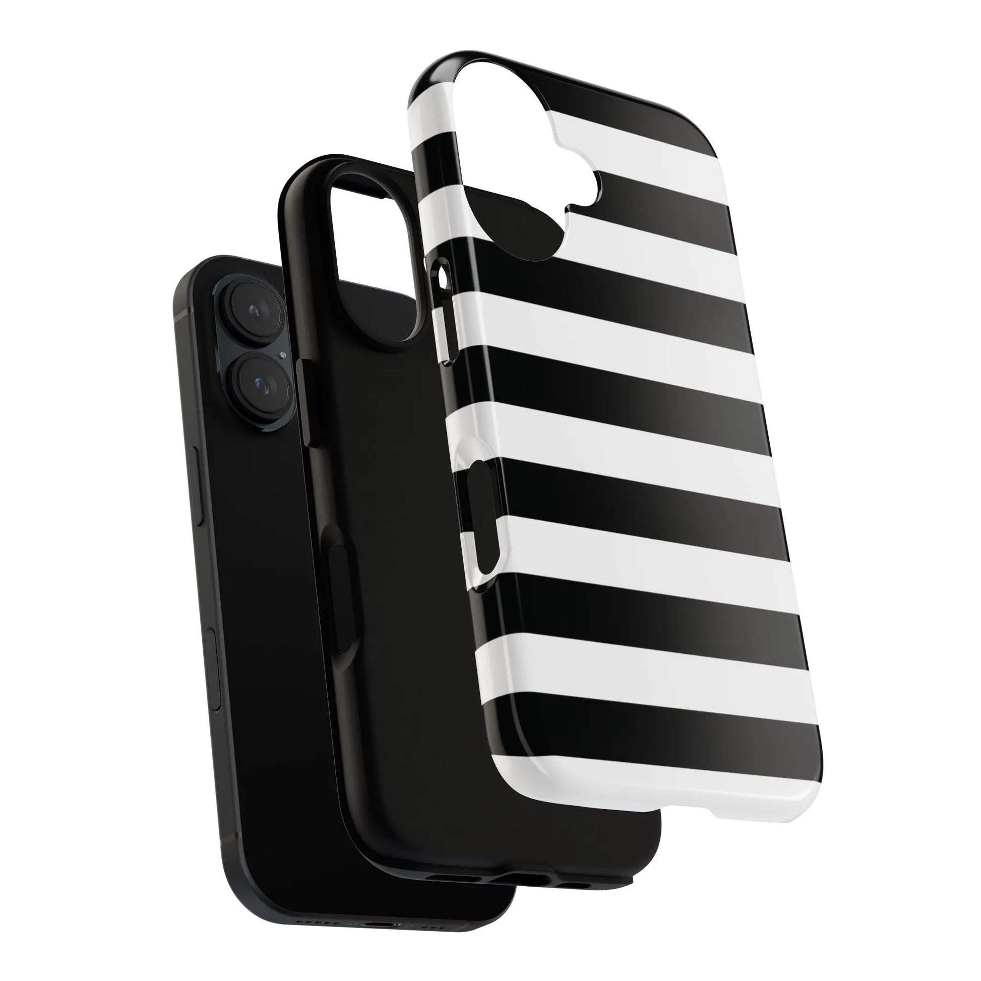 Black white stripe glossy phone case showing back side for iphone samsung s and google pixel phones