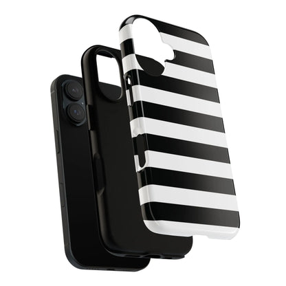 Black white stripe glossy phone case showing back side for iphone samsung s and google pixel phones