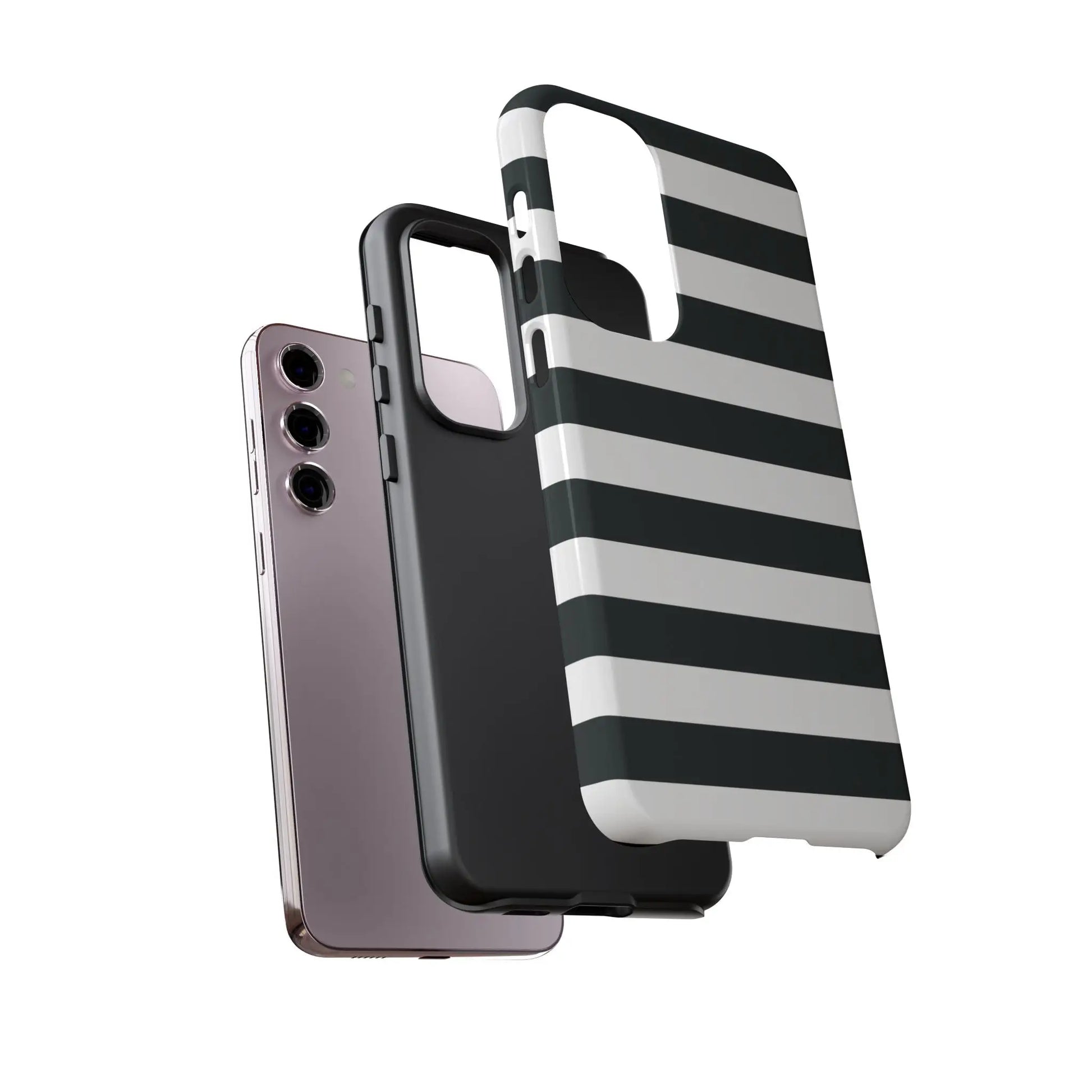 Black white stripe phone case with sleek modern design shown from the back for iphone samsung and google pixel phones