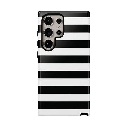 Black white stripe stripe phone case with sleek modern design shown from the back for iphone samsung pixel phones