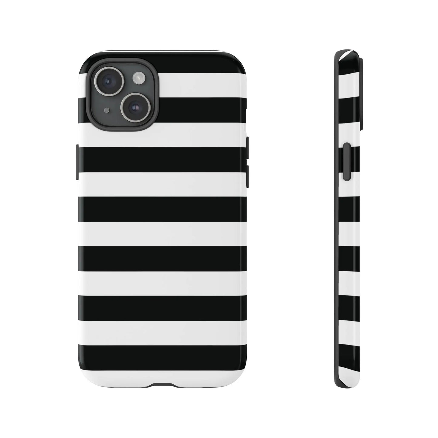 Back side of black white stripe phone case with bold horizontal stripes for iphone samsung s google pixel phones