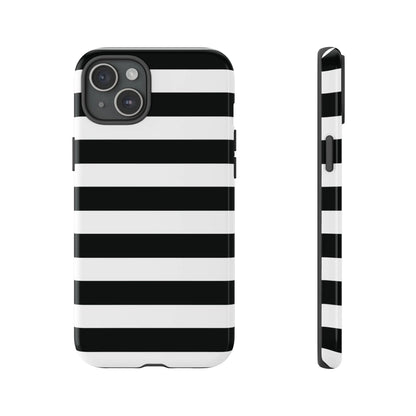 Back side of black white stripe phone case with bold horizontal stripes for iphone samsung s google pixel phones