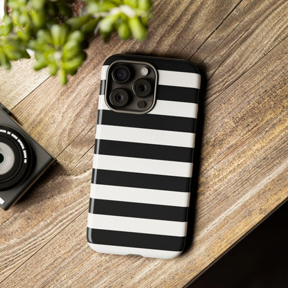 Black white stripe phone case for iphone samsung and google pixel showing the back side sleek modern design