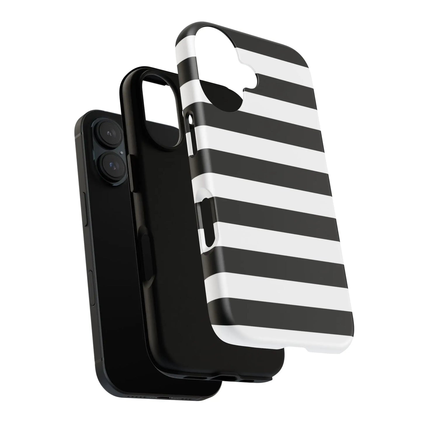Black white stripe phone case for iphone samsung pixel with sleek modern design showing back side