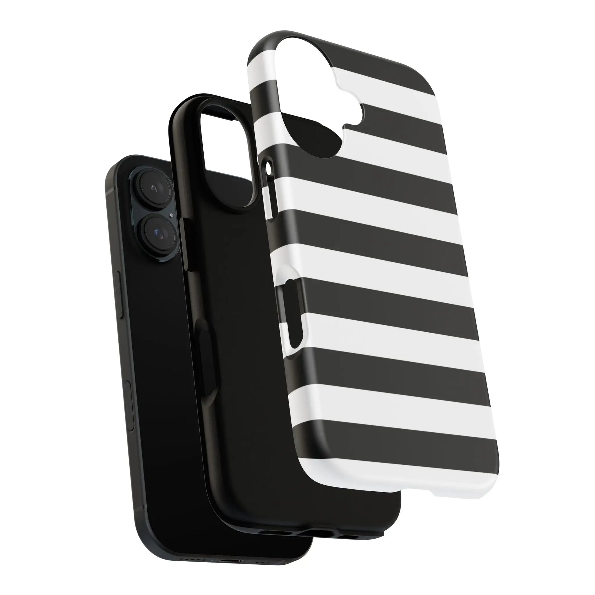 Black white stripe phone case for iphone samsung pixel with sleek modern design showing back side