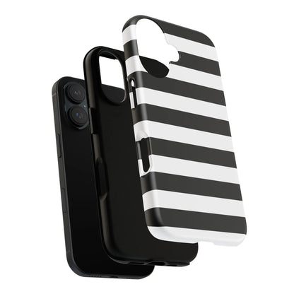 Black white stripe phone case for iphone samsung pixel with sleek modern design showing back side