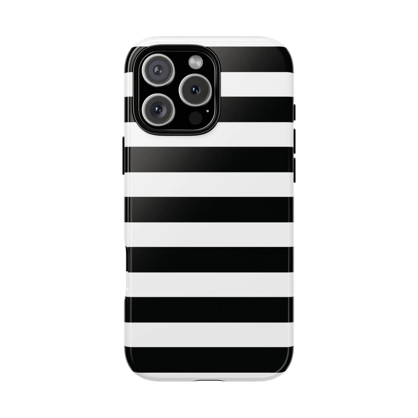 Back side of black white stripe phone case with glossy finish for iphone samsung s and google pixel phones
