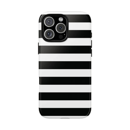 Back side of black white stripe phone case with glossy finish for iphone samsung s and google pixel phones
