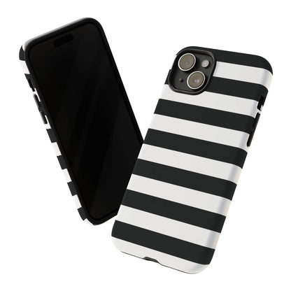 Black white stripe phone case with bold horizontal stripes shown from the back for iphone samsung pixel phones