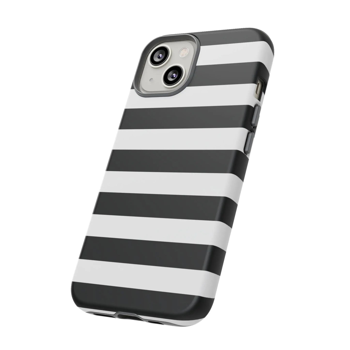 Black white stripe phone case with sleek modern design shown from the back for iphone samsung s google pixel phones