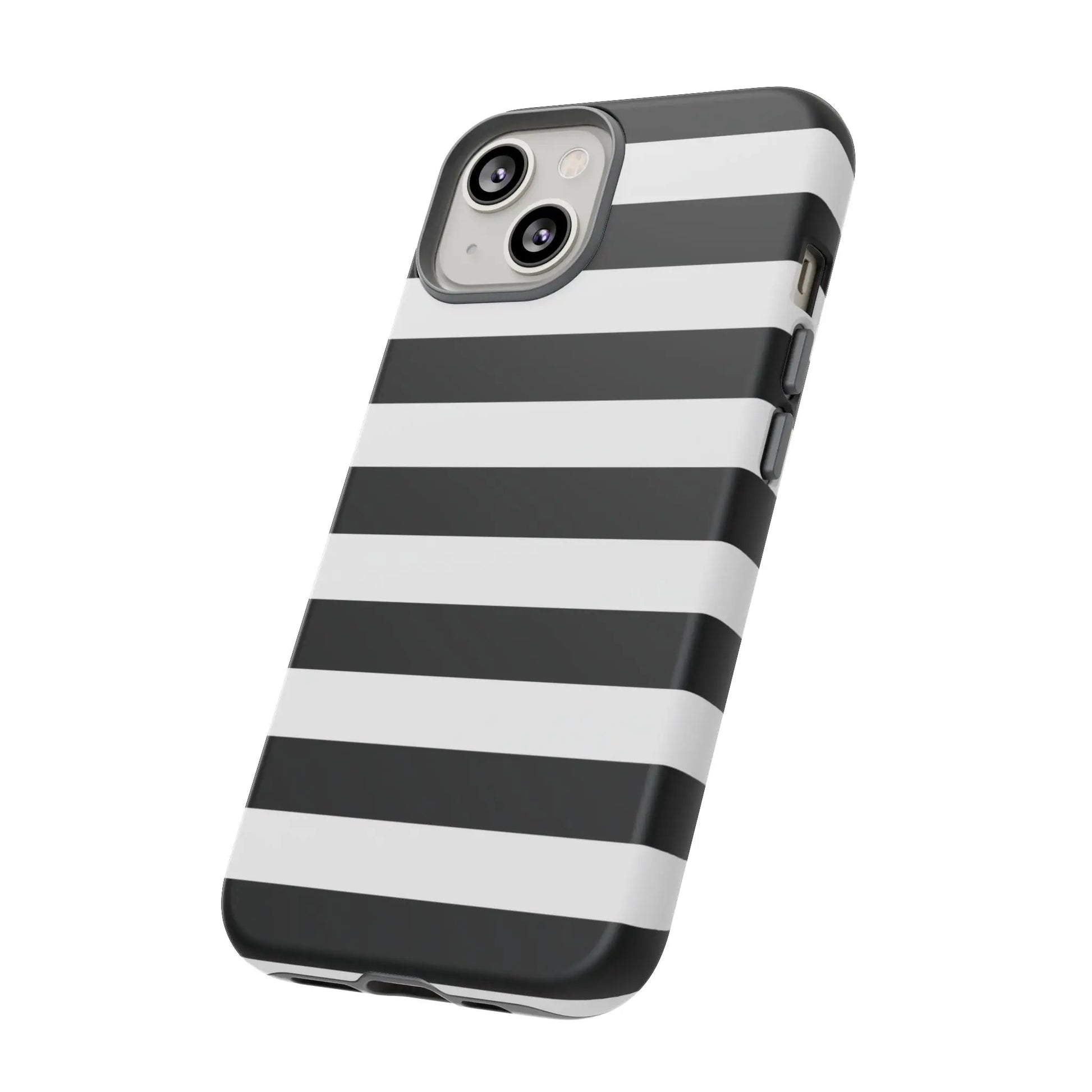 Black white stripe phone case with sleek modern design shown from the back for iphone samsung s google pixel phones