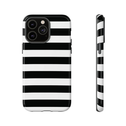 Black white stripe phone case with bold horizontal stripes shown from the back for iphone samsung and google pixel phones