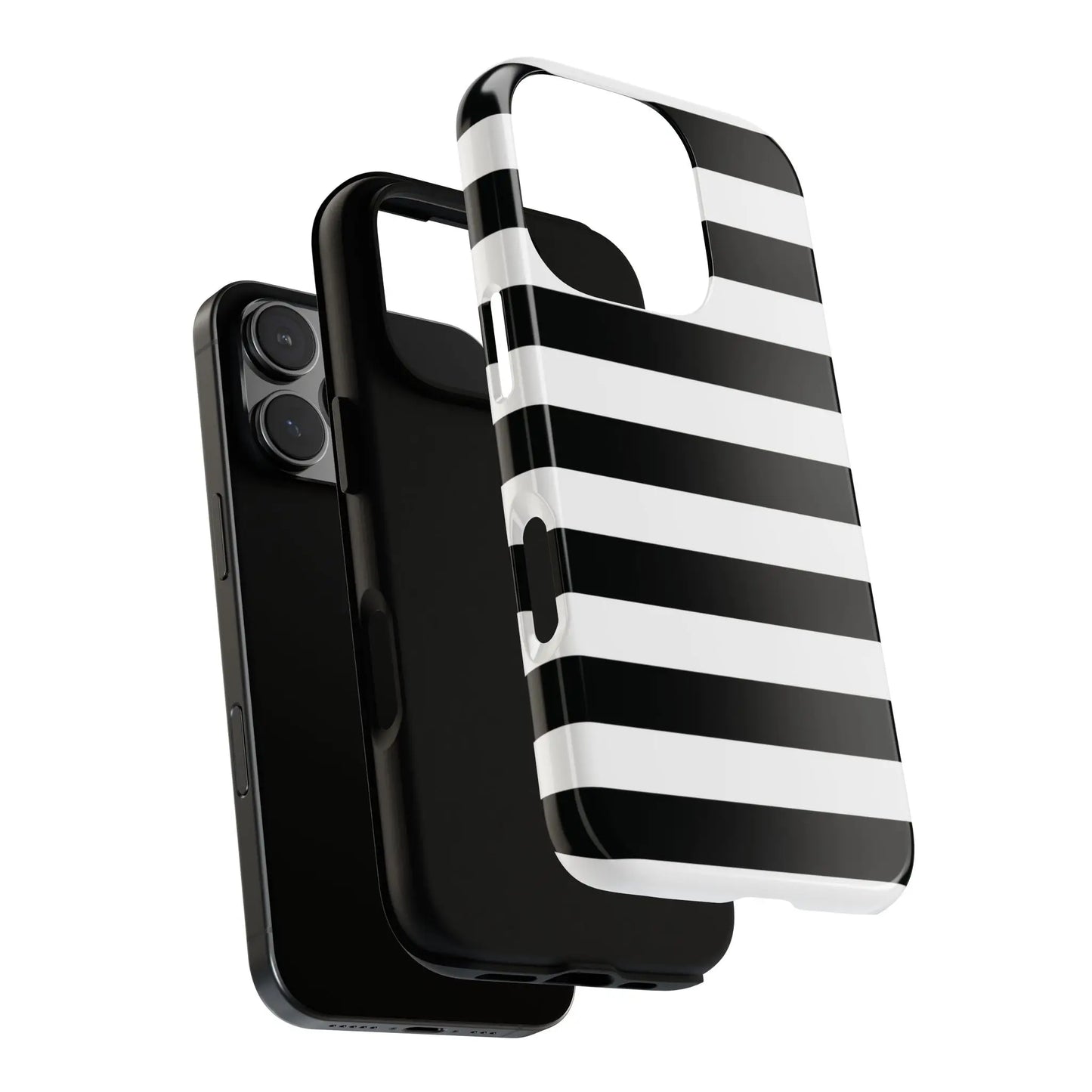 Back side of black white stripe phone case with bold horizontal stripes for iphone samsung and google pixel phones