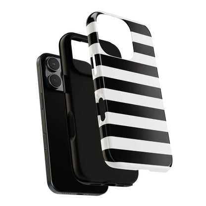 Back side of black white stripe phone case with bold horizontal stripes for iphone samsung and google pixel phones