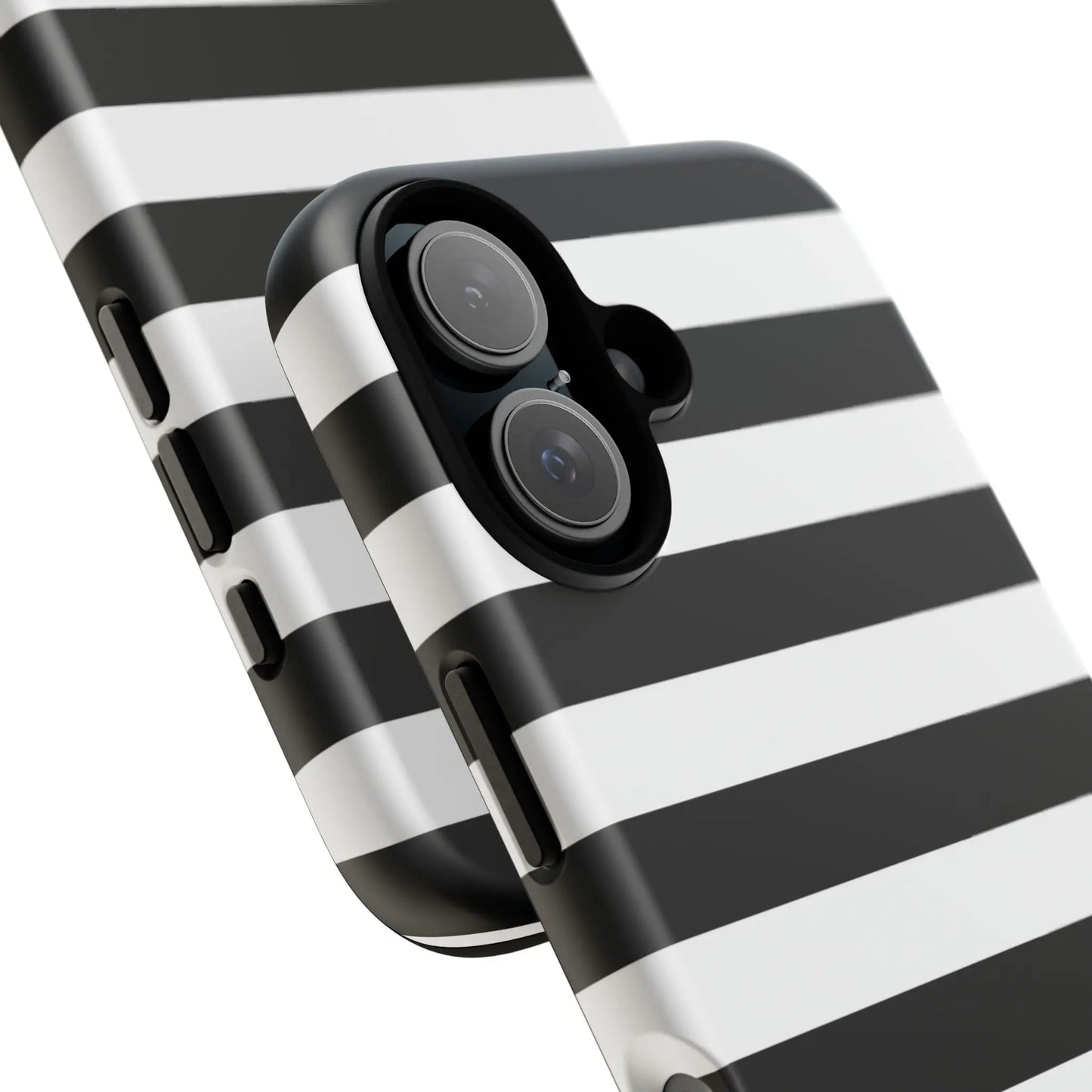 Black white stripe phone case with a sleek modern design shown from the back for iphone samsung and google pixel phones