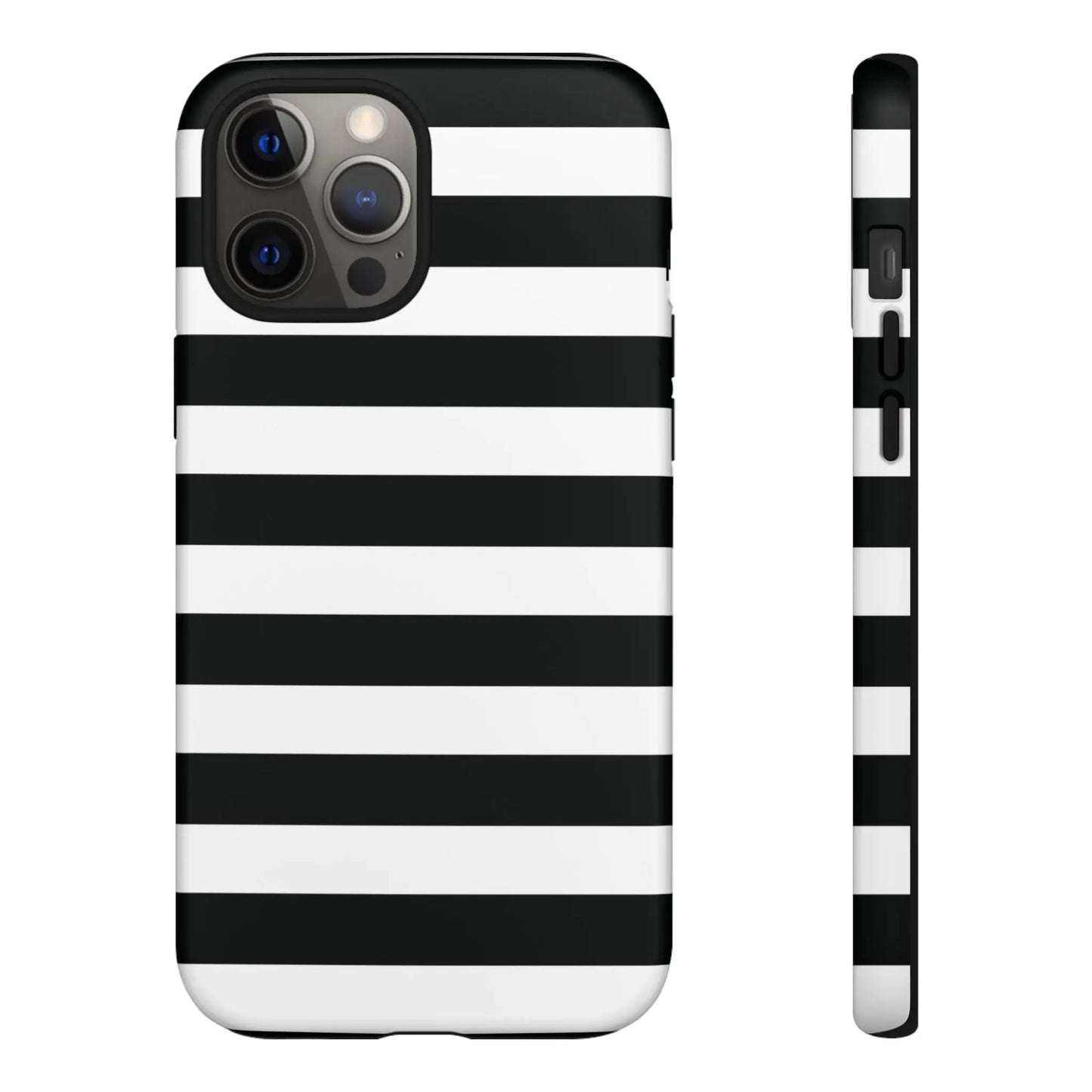 Black white stripe phone case with bold horizontal stripes on the back for iphone samsung s and google pixel phones
