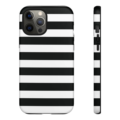 Black white stripe phone case with bold horizontal stripes on the back for iphone samsung s and google pixel phones
