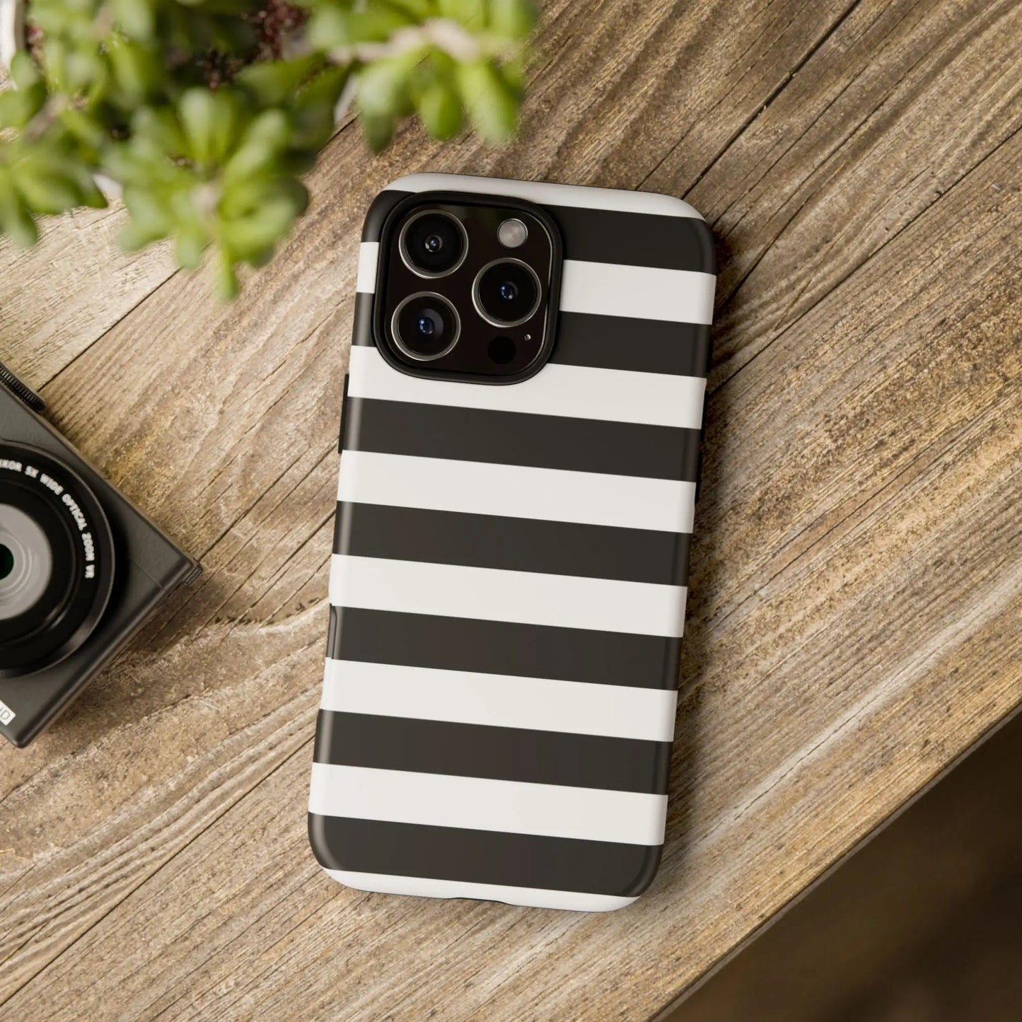 Back side of black white stripe phone case with sleek modern design for iphone samsung s and google pixel phones