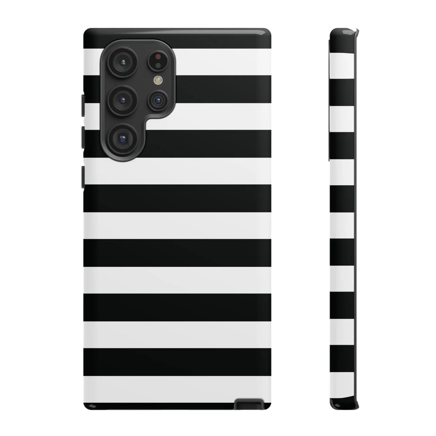 Black white stripe phone case with sleek modern design shown from the back for iphone samsung s and google pixel phones