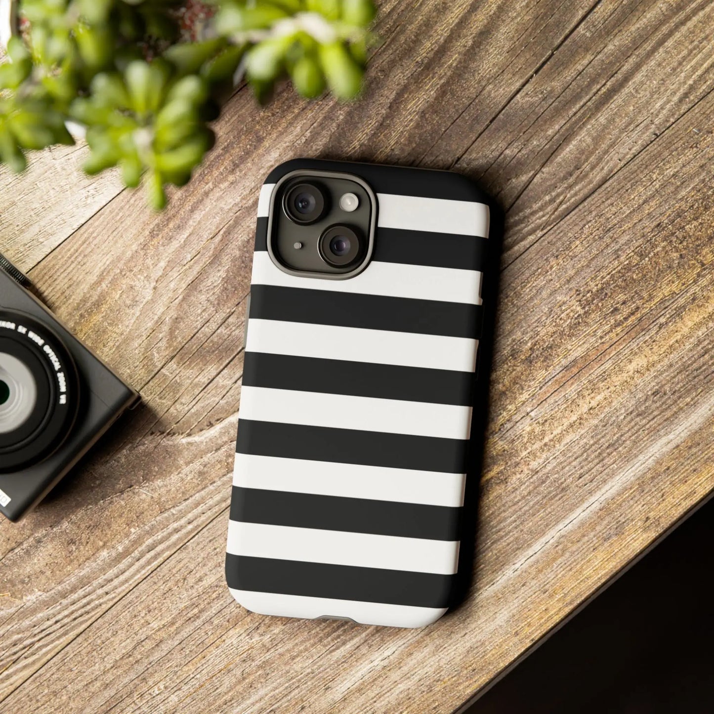 Black white stripe phone case with sleek modern design showing the back side for iphone samsung and google pixel phones