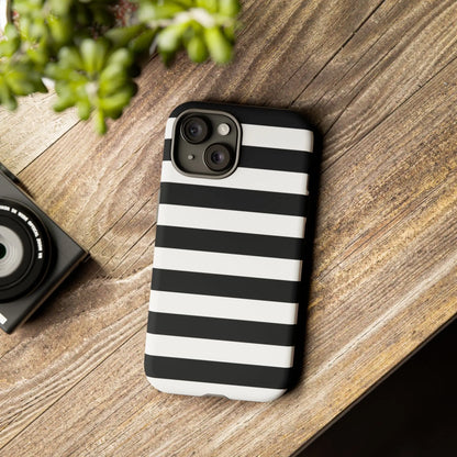 Black white stripe phone case with sleek modern design showing the back side for iphone samsung and google pixel phones