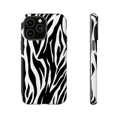 Black White Tiger Print Tough Case Cover for iPhone Samsung and Google phones. - iPhone 14 Pro Max / Glossy - Phone Case