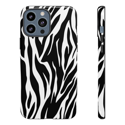 Black White Tiger Print Tough Case Cover for iPhone Samsung and Google phones. - iPhone 13 Pro Max / Glossy - Phone Case