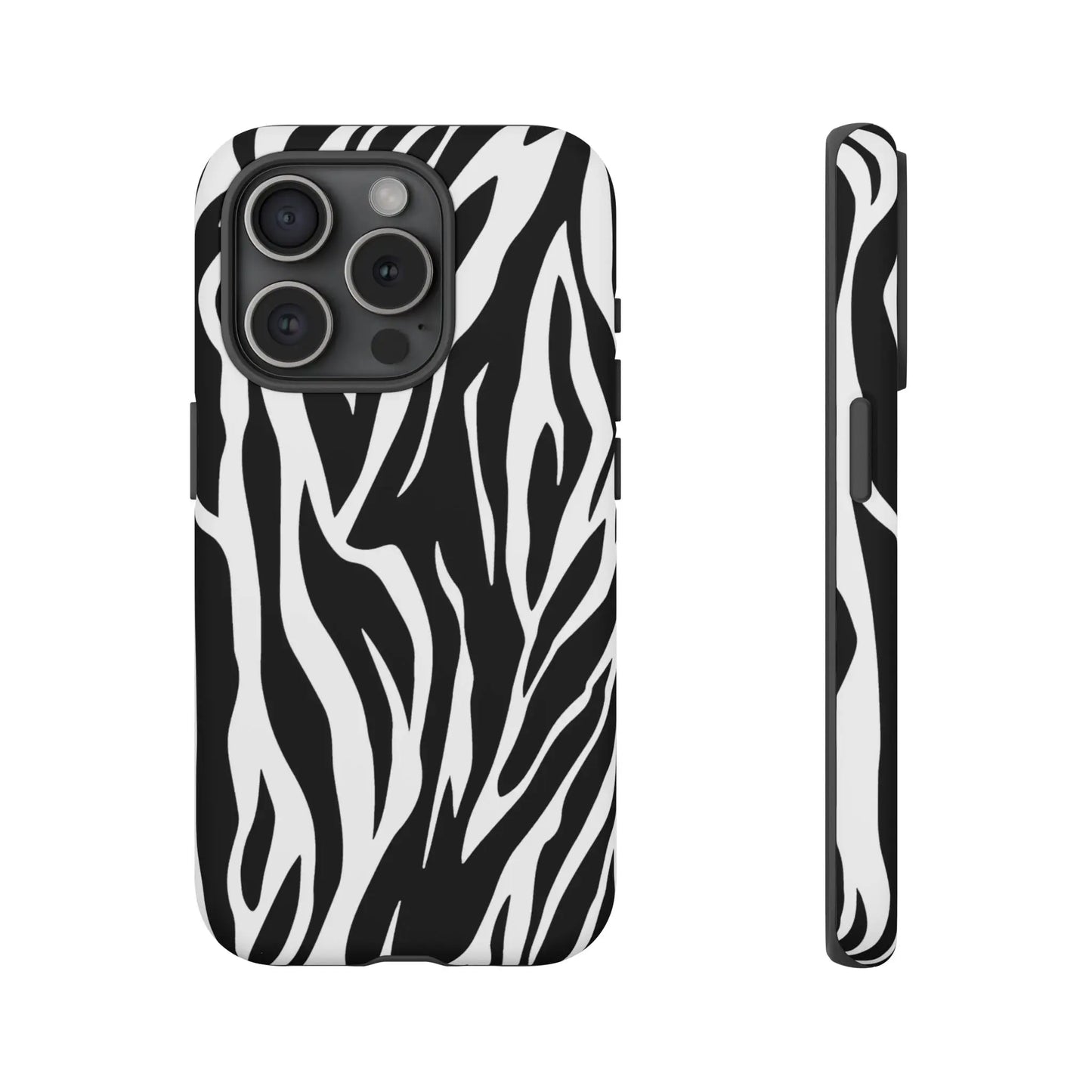 Black White Tiger Print Tough Case Cover for iPhone Samsung and Google phones. - iPhone 15 Pro / Matte - Phone Case