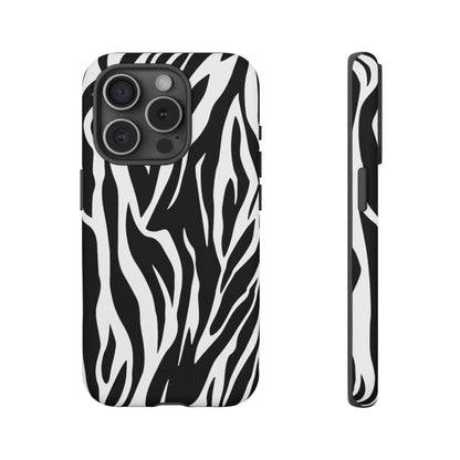 Black White Tiger Print Tough Case Cover for iPhone Samsung and Google phones. - iPhone 15 Pro / Matte - Phone Case