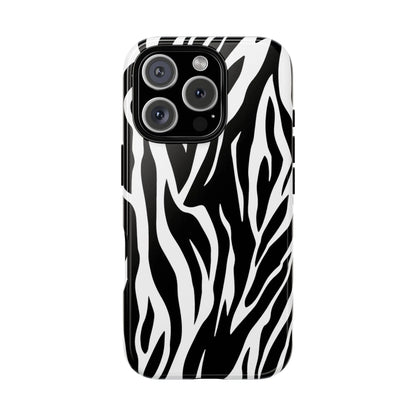 Black White Tiger Print Tough Case Cover for iPhone Samsung and Google phones. - iPhone 16 Pro / Glossy - Phone Case