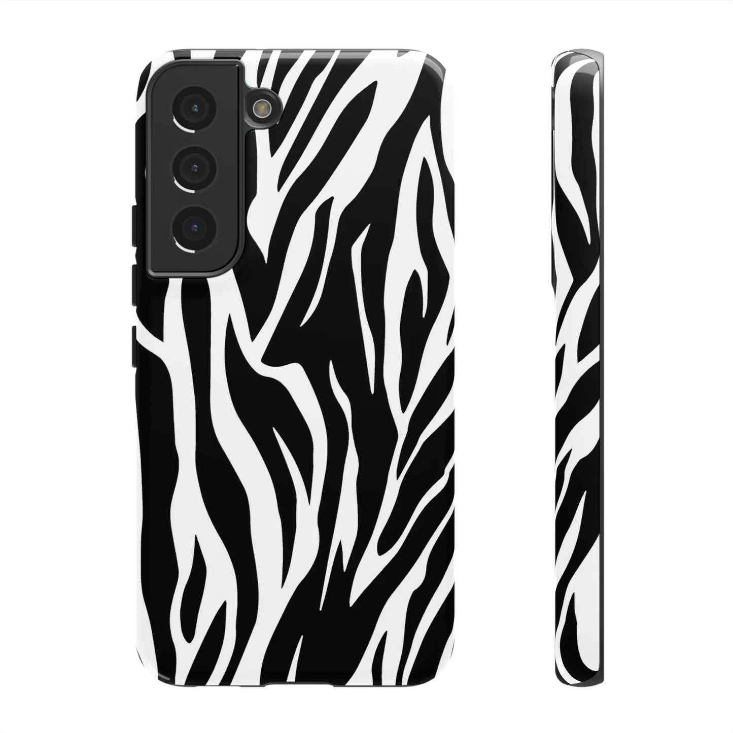 Black White Tiger Print Tough Case Cover for iPhone Samsung and Google phones. - Samsung Galaxy S22 / Glossy - Phone