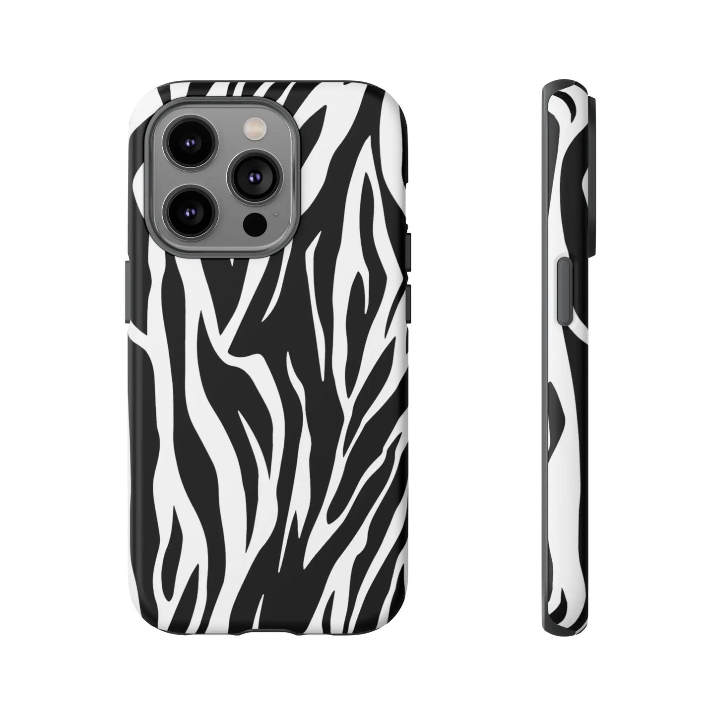 Black White Tiger Print Tough Case Cover for iPhone Samsung and Google phones. - iPhone 14 Pro / Matte - Phone Case