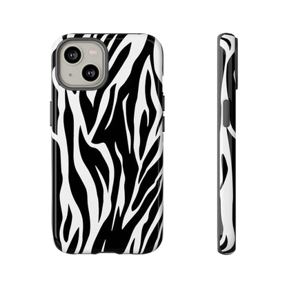 Black White Tiger Print Tough Case Cover for iPhone Samsung and Google phones. - iPhone 14 / Glossy - Phone Case