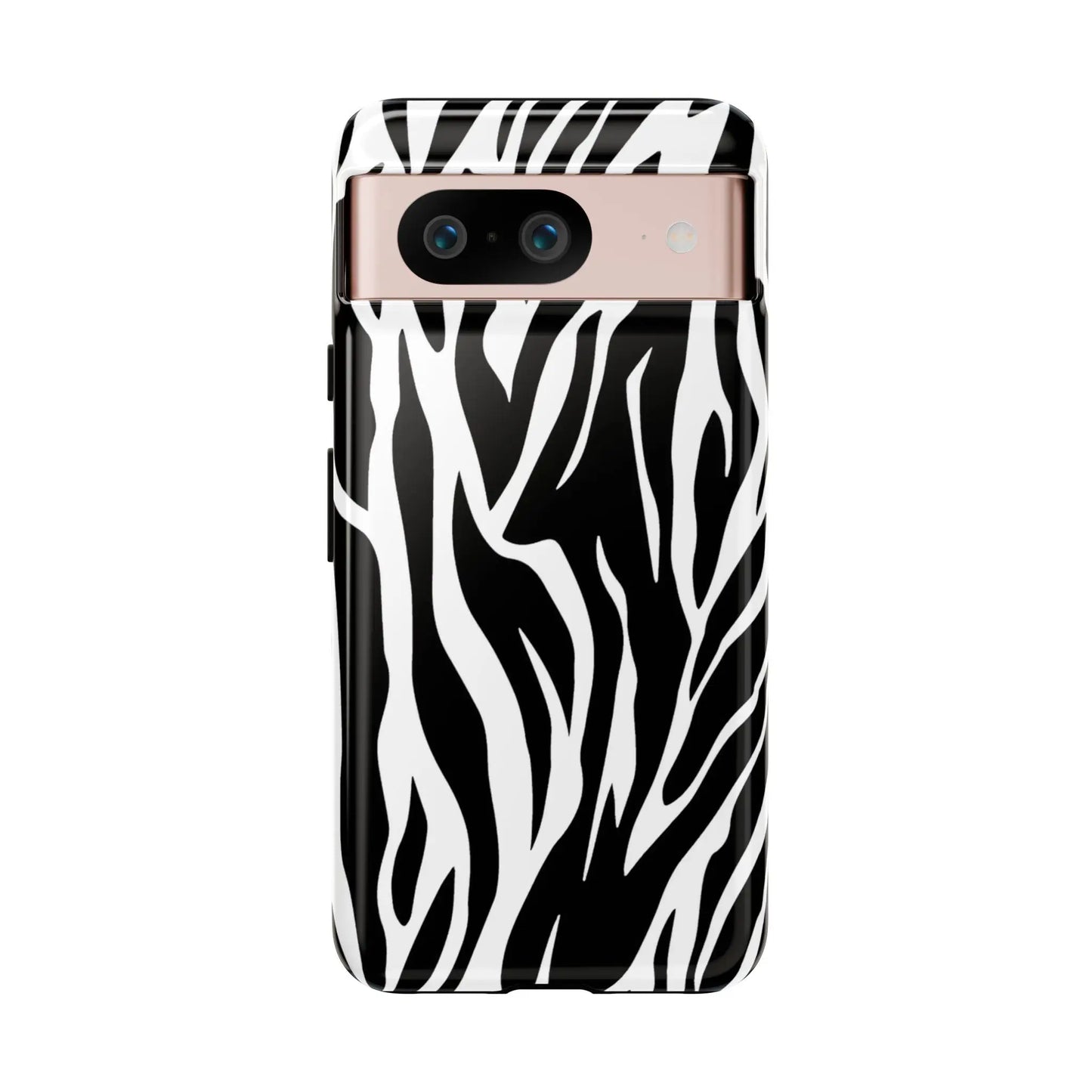 Black White Tiger Print Tough Case Cover for iPhone Samsung and Google phones. - Google Pixel 8 / Glossy - Phone Case