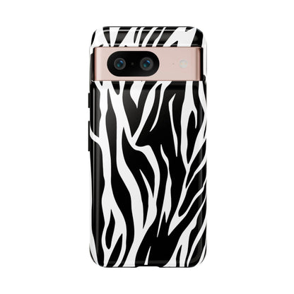 Black White Tiger Print Tough Case Cover for iPhone Samsung and Google phones. - Google Pixel 8 / Glossy - Phone Case