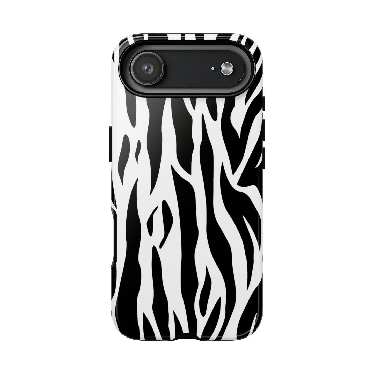 Black White Tiger Print Tough Case Cover for iPhone Samsung and Google phones. - iPhone 17 Air / Glossy - Phone Case