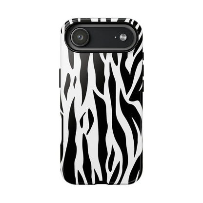 Black White Tiger Print Tough Case Cover for iPhone Samsung and Google phones. - iPhone 17 Air / Glossy - Phone Case