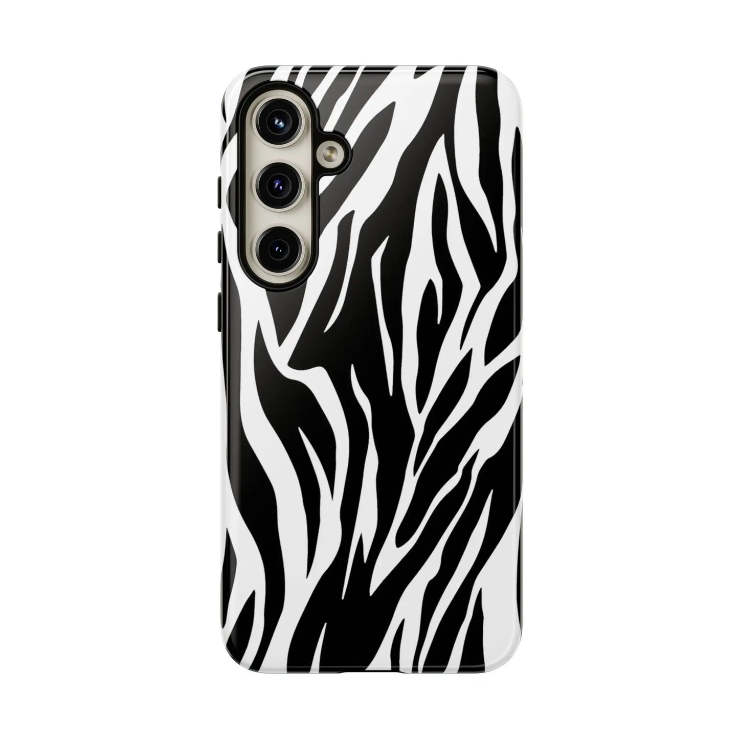Black White Tiger Print Tough Case Cover for iPhone Samsung and Google phones. - Samsung Galaxy S24 Plus / Glossy