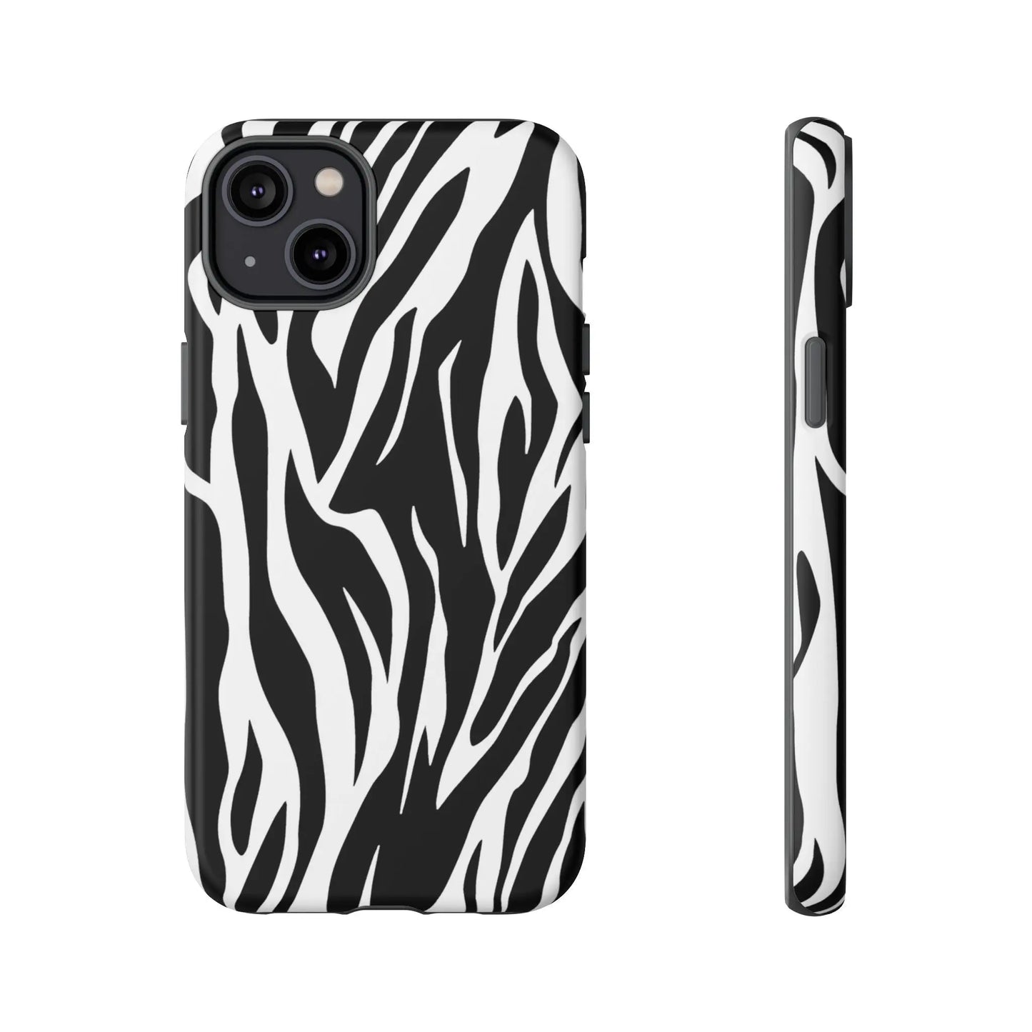 Black White Tiger Print Tough Case Cover for iPhone Samsung and Google phones. - iPhone 14 Plus / Matte - Phone Case